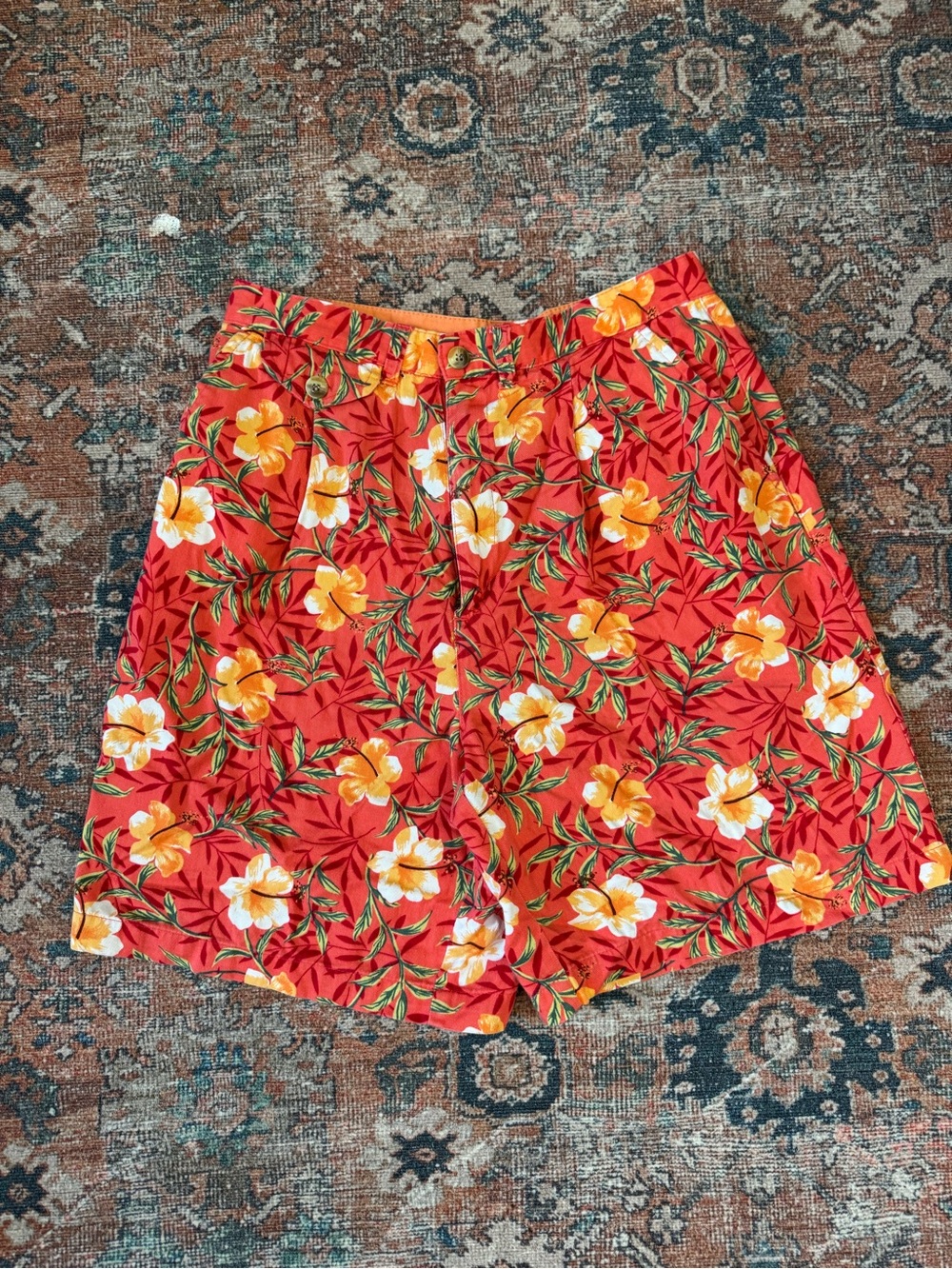 White Stag Vintage Orange Tropical Floral Cotton Shorts - size 8